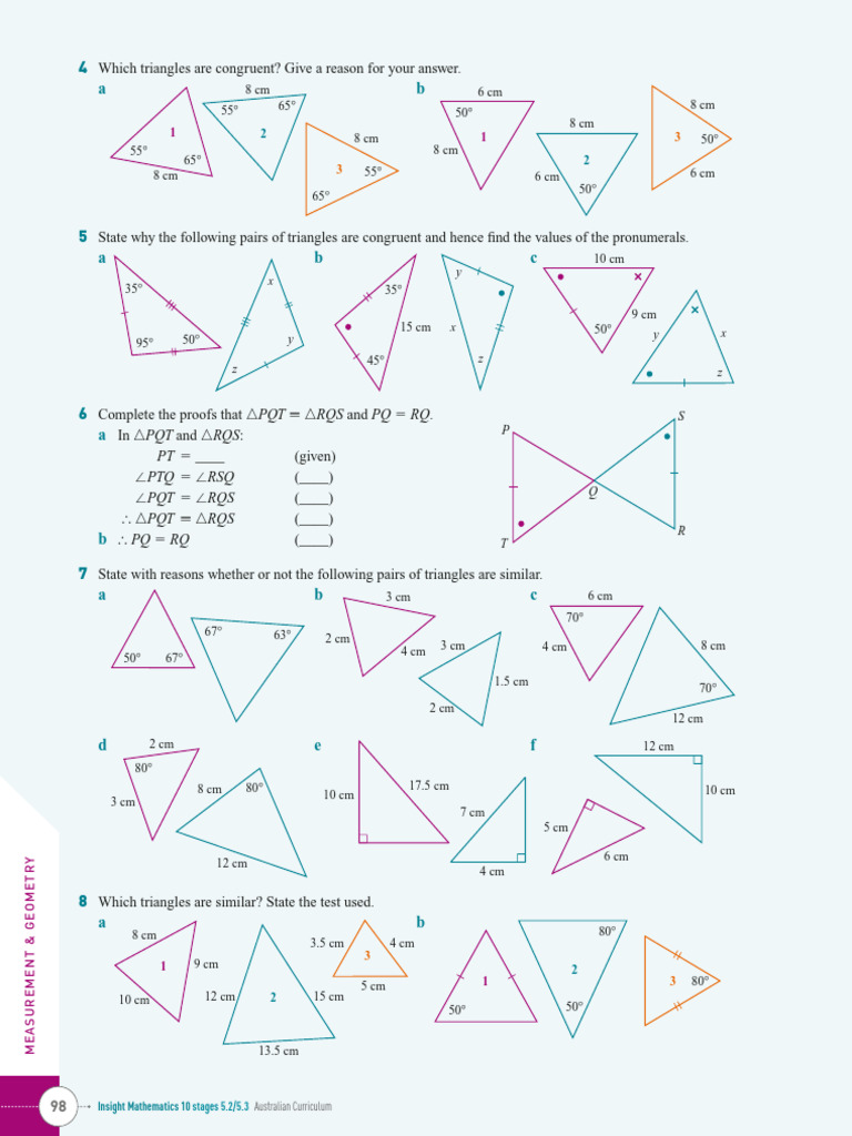 Triangle Congruence and Similarity Proofs | PDF | Euclidean Plane ...
