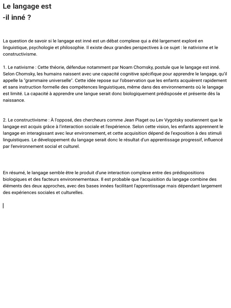 Langage : inné ou acquis ? | PDF