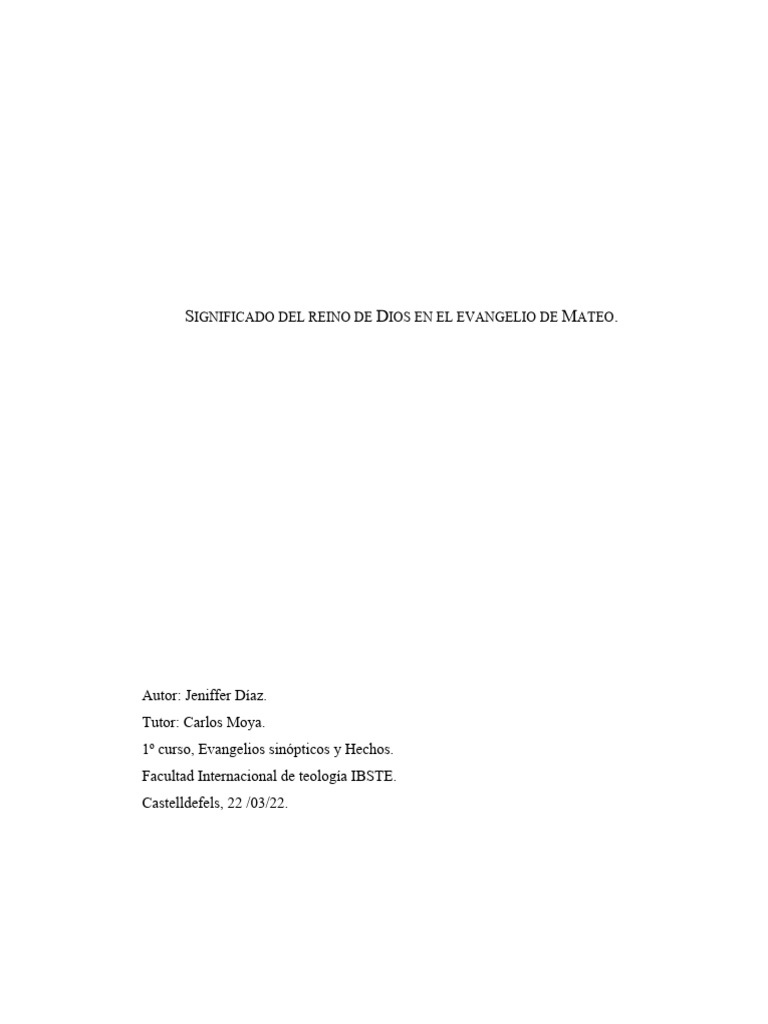 Significado del Reino de Dios en Mateo | PDF | Evangelio de Mateo | Jesús