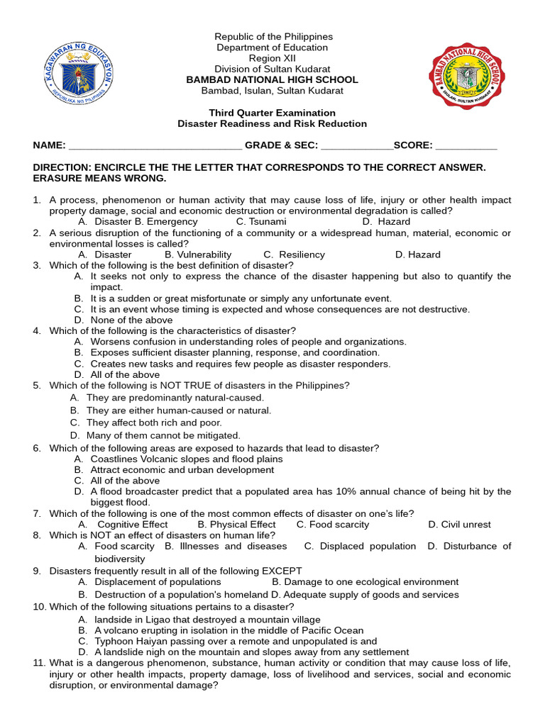 DRRR EXAM FINAL (2) | PDF | Natural Disasters | Earthquakes