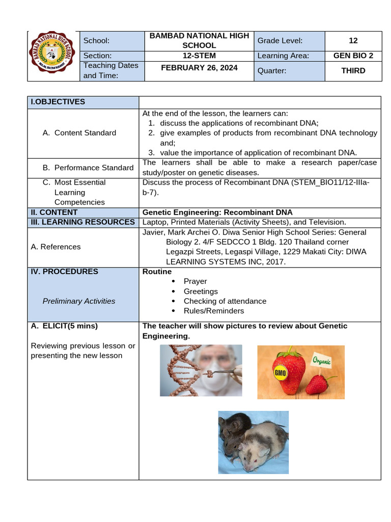 Recombinant DNA Lesson Plan for STEM | PDF | Bacillus | Recombinant Dna