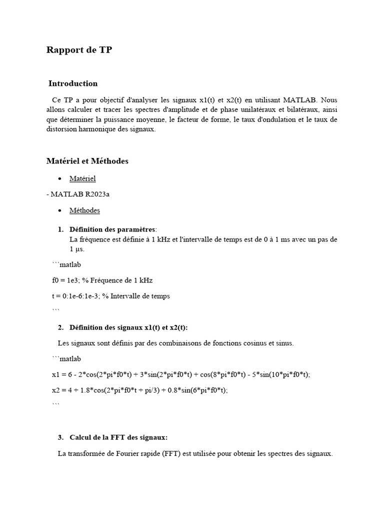 Analyse des signaux avec MATLAB | PDF | Distorsion (électronique ...
