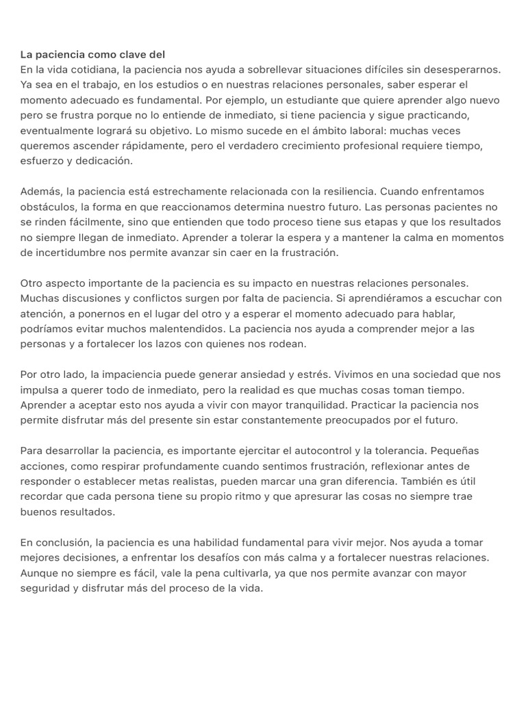 La Paciencia: Clave para el Éxito | PDF | Tolerancia | Sicología