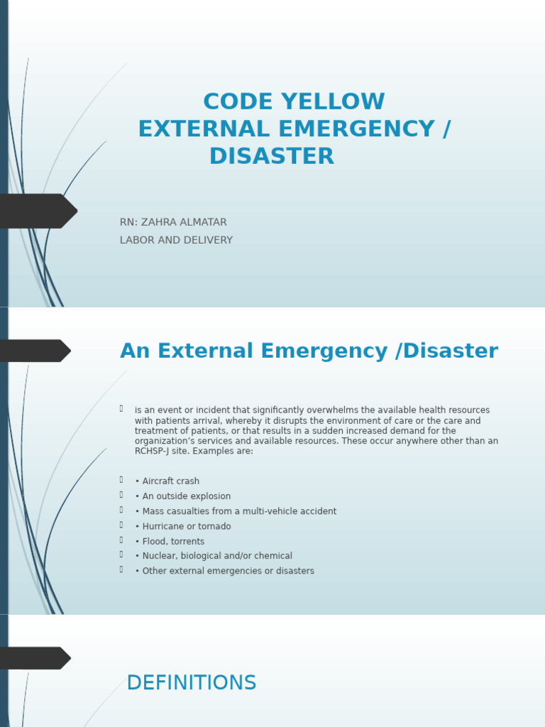 Code Yellow Zahra | PDF | Emergency Department | Incident Command System