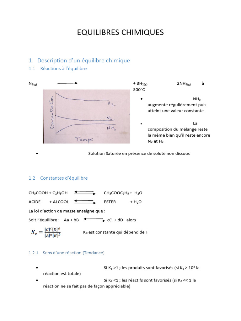 Équilibres Chimiques et Constantes Kc | PDF | Équilibre chimique | Analyses