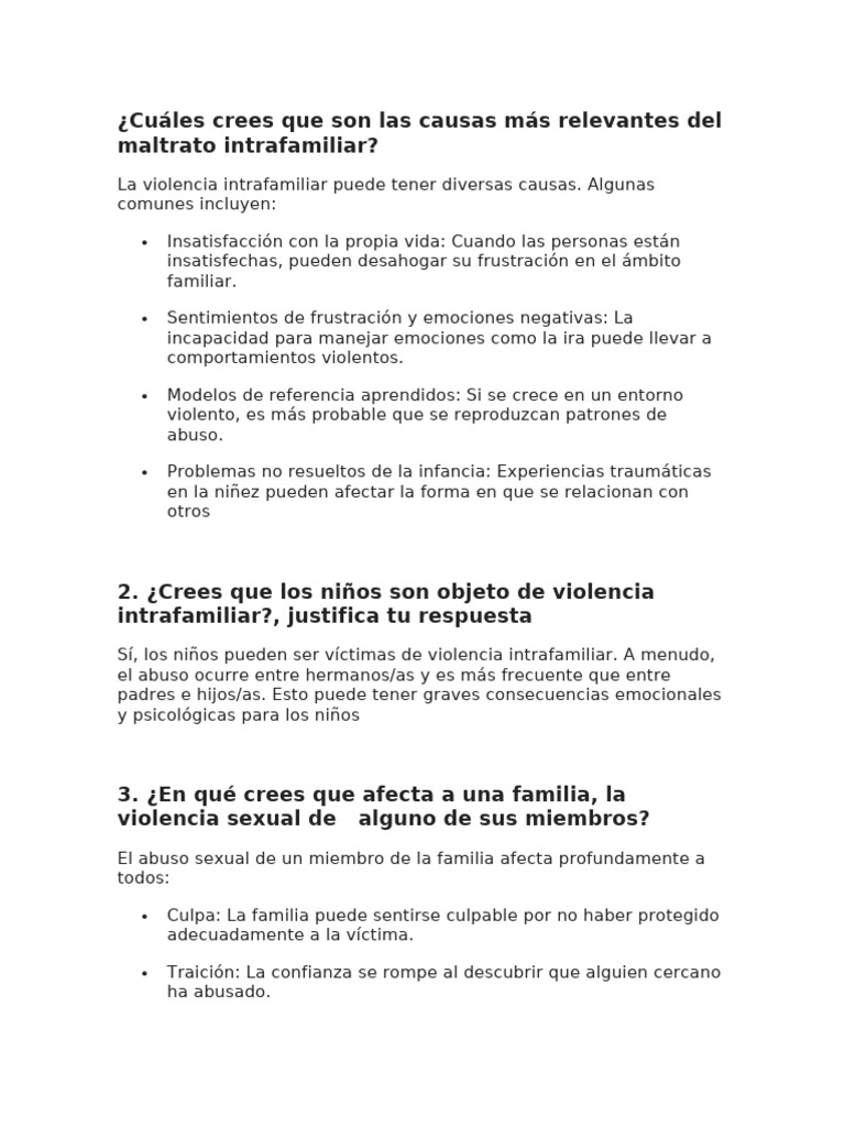 Causas y Consecuencias del Maltrato Intrafamiliar | PDF | Violencia ...