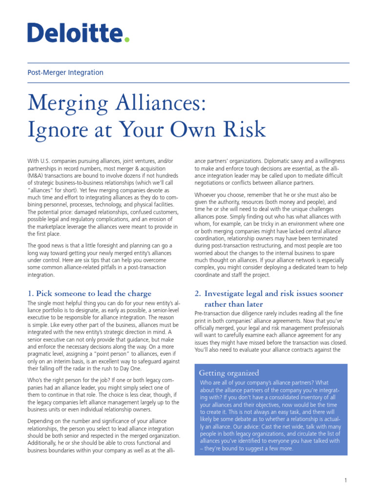 Merging Alliances - Ignore at Your Own Risk | PDF | Mergers And ...