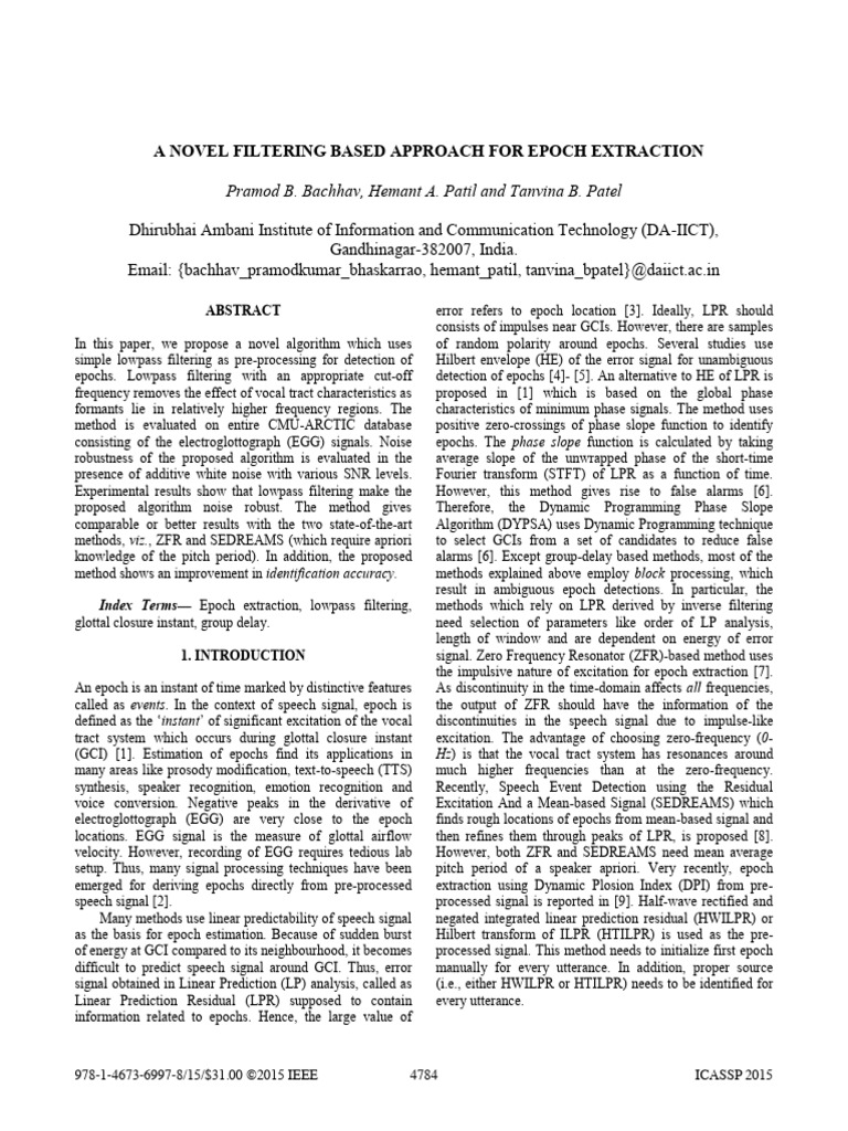 A Novel Filtering Based Approach For Epoch Extraction - Bachhav2015 ...