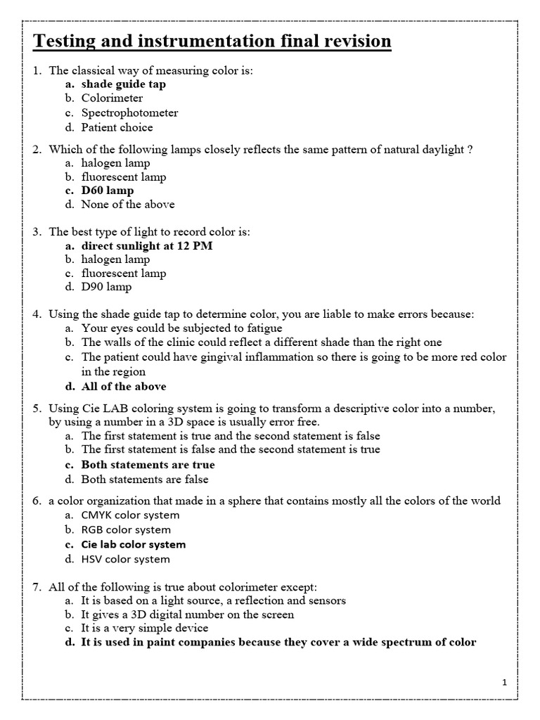 Testing and Instrumentation Final Revision: A. Shade Guide Tap | PDF ...