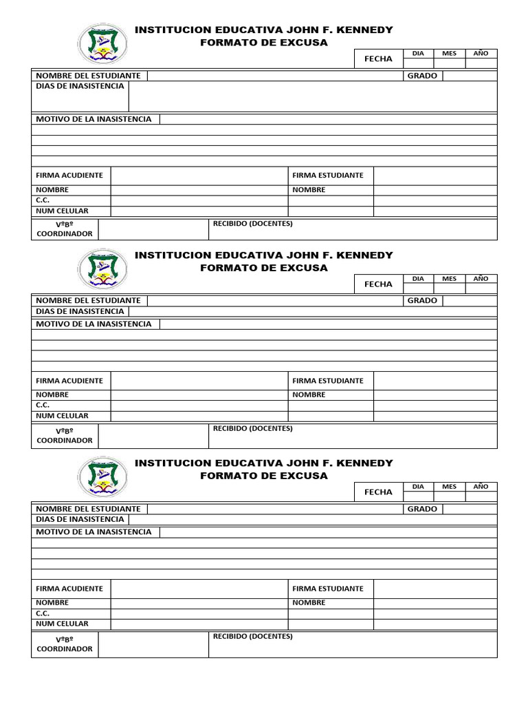 Formato de Excusa Escolar Estudiante | PDF