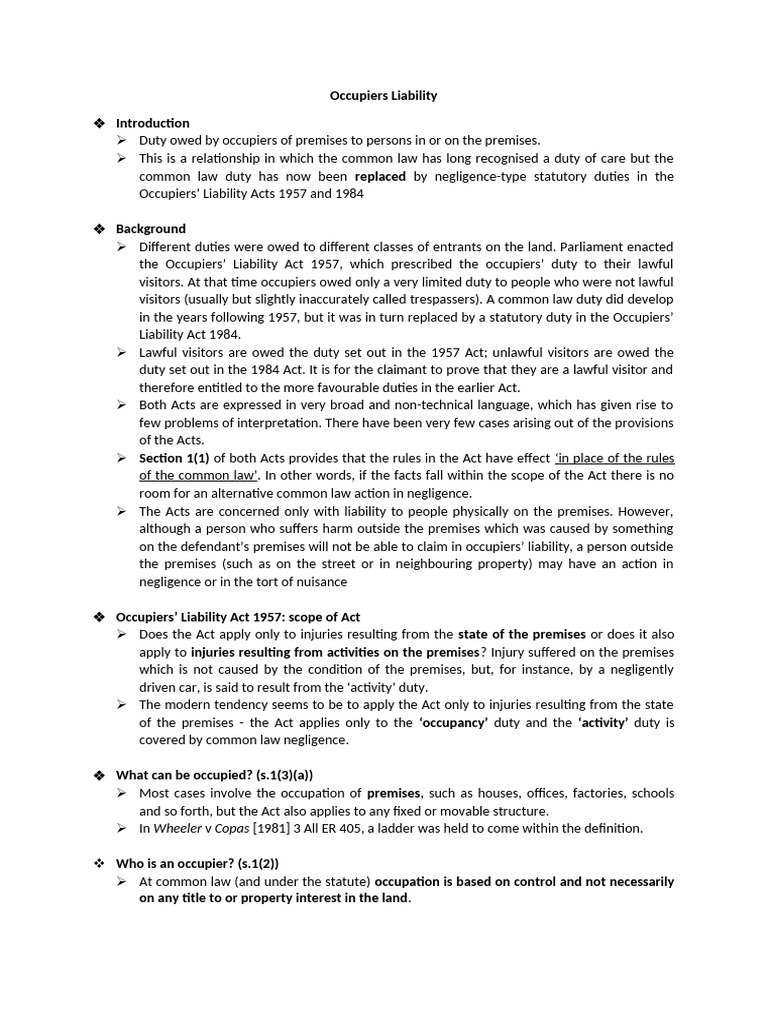 Understanding Occupiers' Liability Law | PDF | Common Law | Private Law