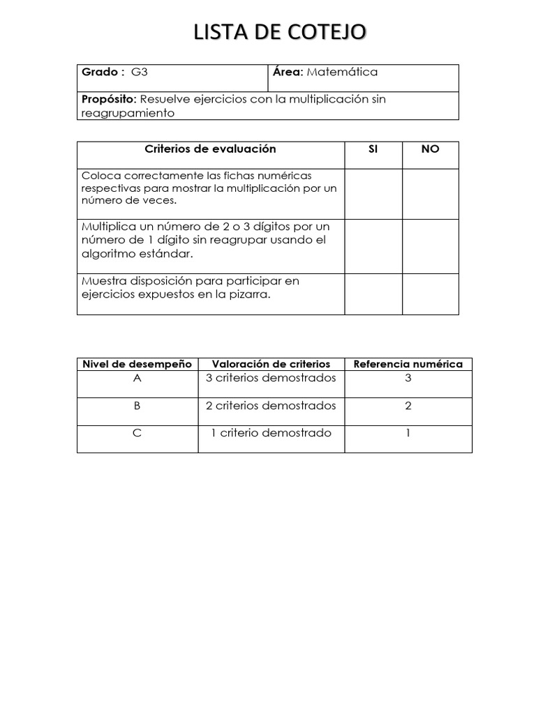 LISTA DE COTEJO MULTIPLIC SIN REAG | PDF