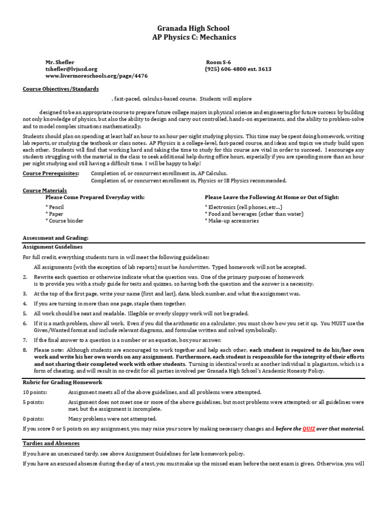 AP+Physics+C+Mechanics+a+Syllabus+2024 | PDF | Physics | Mechanics