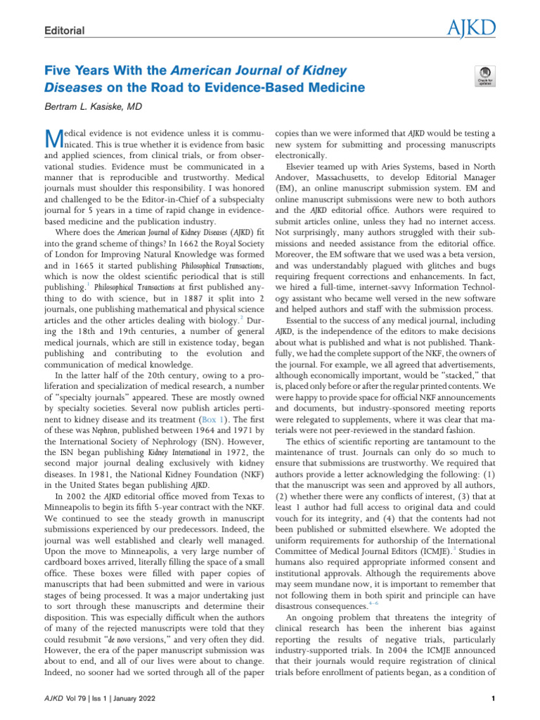 Five Years With The em American Journal of Kidney | PDF | Nephrology ...