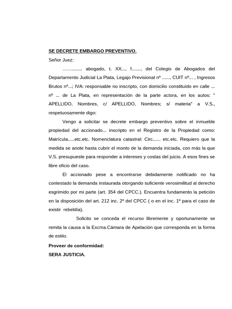 Solicitud de Embargo Preventivo | PDF
