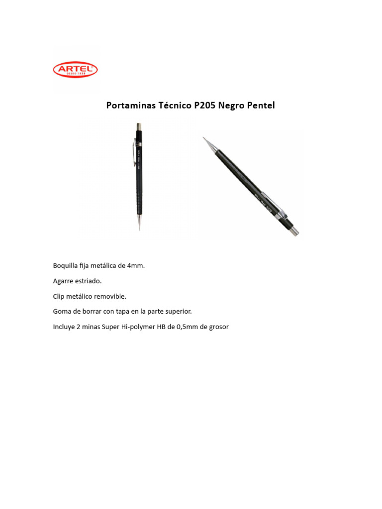 Portaminas Técnico P205 Negro Pentel | PDF