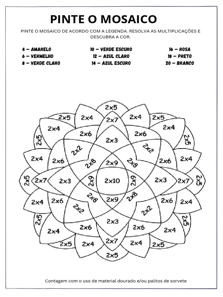 Educação Especial - Multiplicação - Pinte o Mosaico | PDF