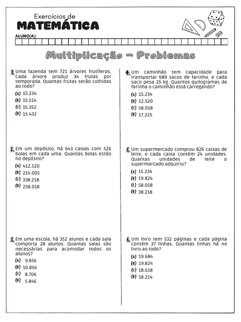 Exercícios de Multiplicação em Matemática | PDF
