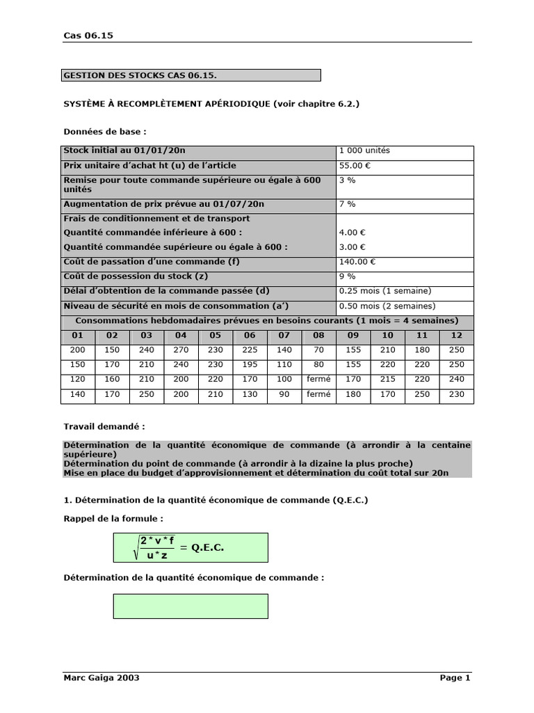 Gestion des stocks : QEC et point de commande | PDF | Stock | Économie