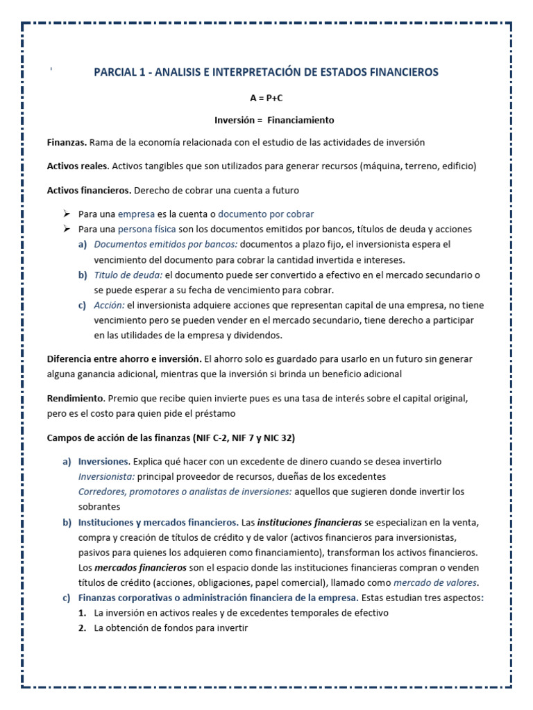 Análisis de Estados Financieros y Finanzas | PDF | Compartir (Finanzas ...