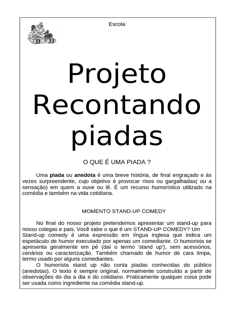Projeto Piadas 3 Ano Ziraldo Pdf Piadas Comédia Stand Up