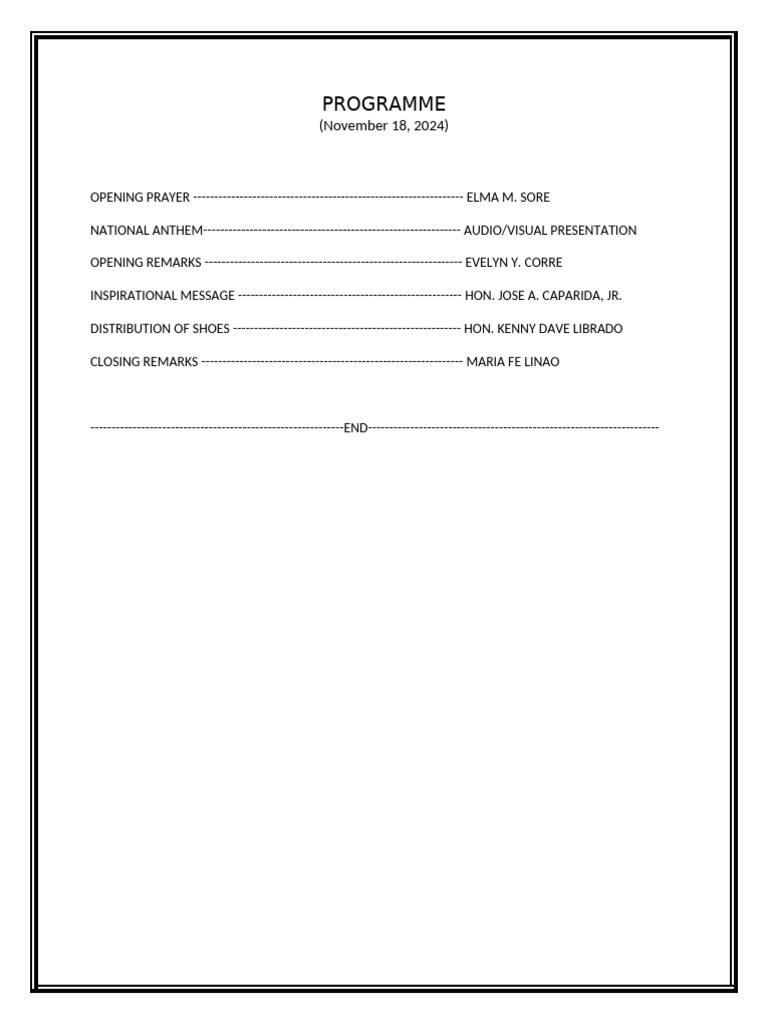 Programme for Shoe Distribution Event | PDF