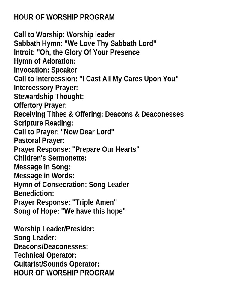 Worship Program Outline for Sabbath | PDF