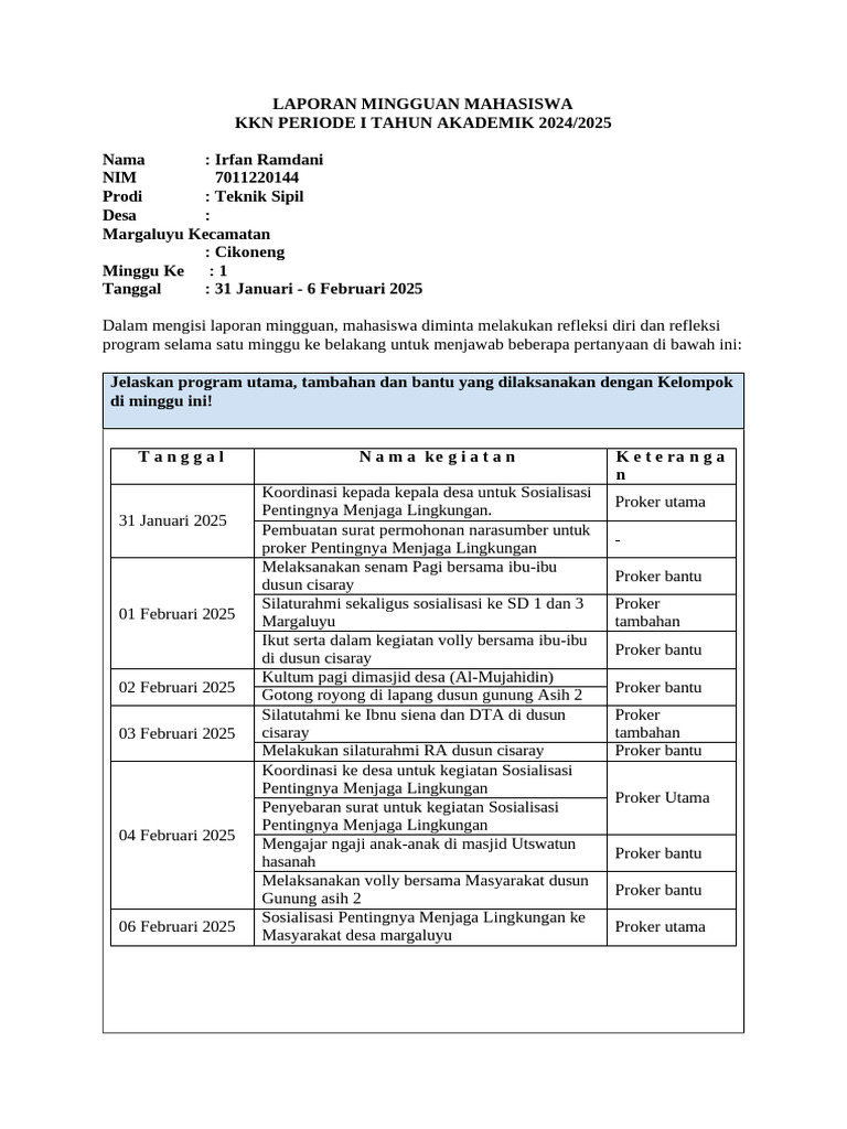 Laporan Mingguan Irfan Ramdani - 7011220144 | PDF