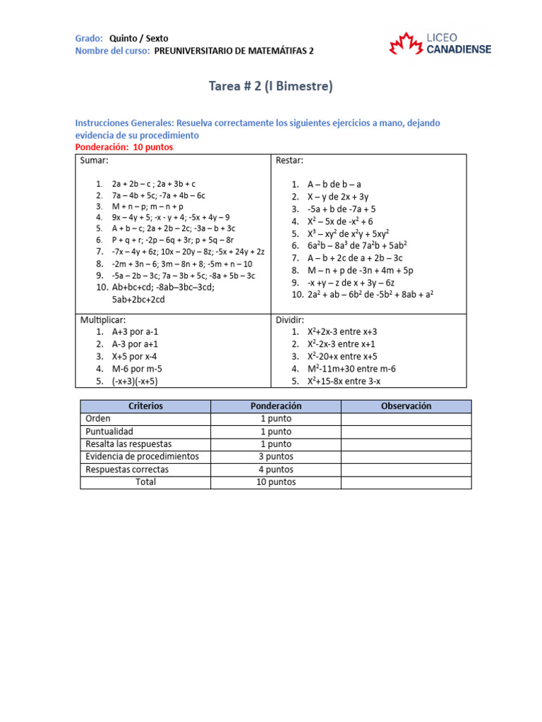 Tarea No. 2 I Bimestre | PDF