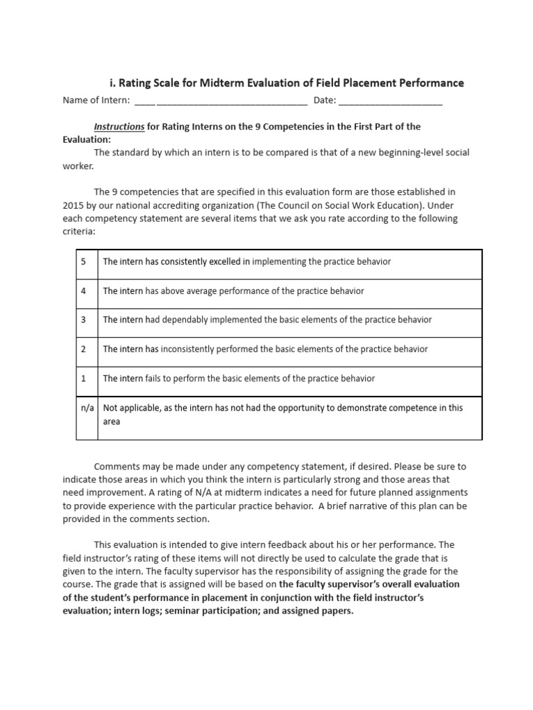 Midterm Evaluation for Social Work Interns | PDF | Critical Thinking ...