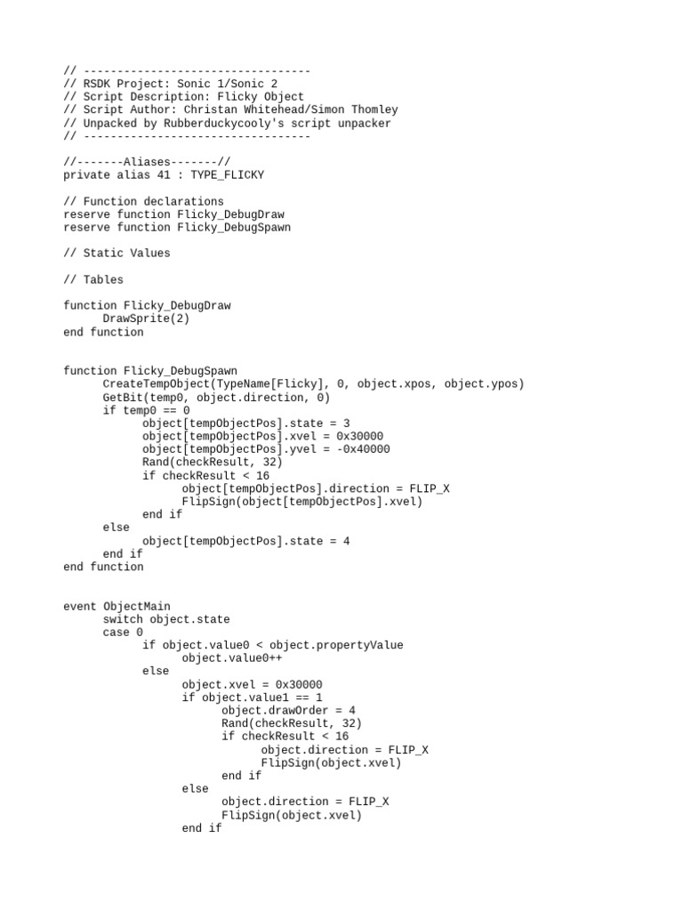 Flicky Object Script for RSDK | PDF