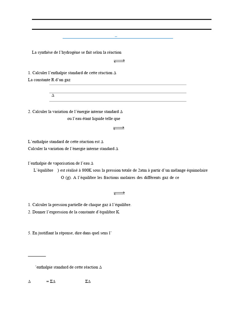 Thermochimie : Enthalpie et Équilibre des Gaz | PDF | Équilibre ...