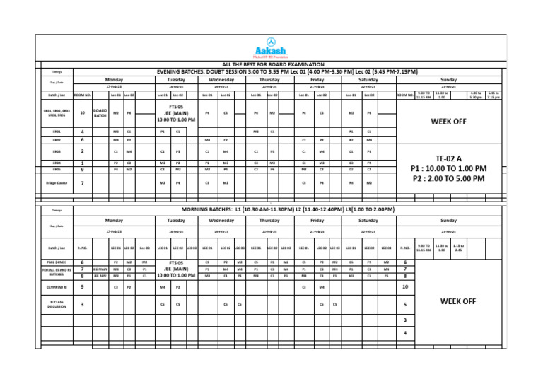 Time Table Engineering J2 - 17-02 To 23-02 | PDF
