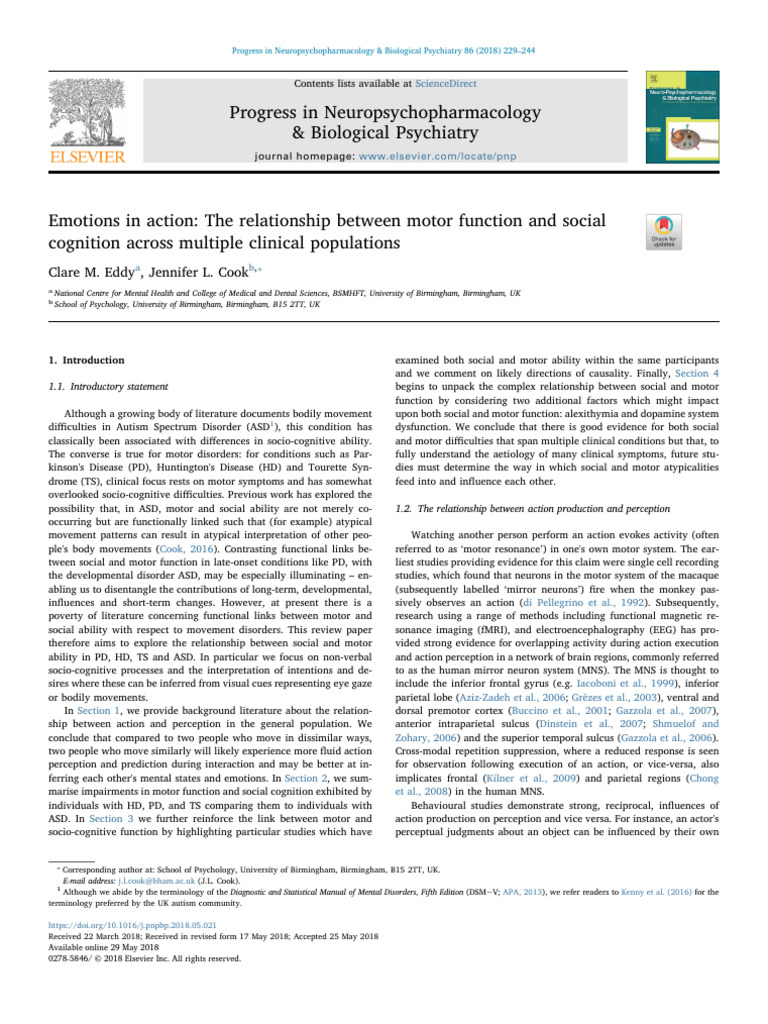 Emotions in Action The Relationship Between Motor Function and Social ...