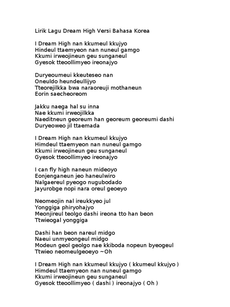 Lirik Lagu Dream High Versi Bahasa Korea Pdf Proses Mental Pengalaman Subjektif