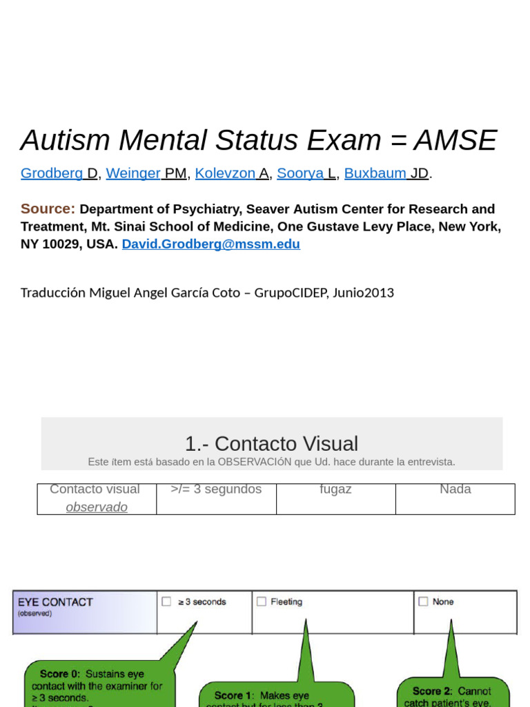 Examen de Estado Mental en Autismo | PDF | Dolor