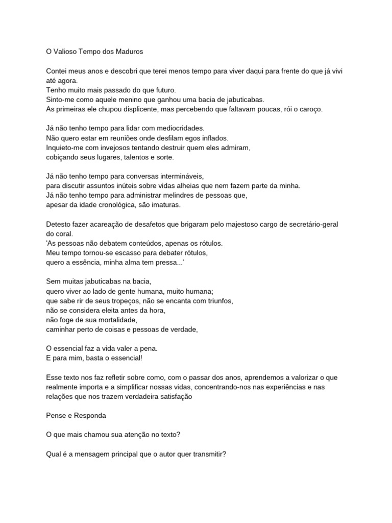 Reflexões sobre o Tempo e o Essencial | PDF