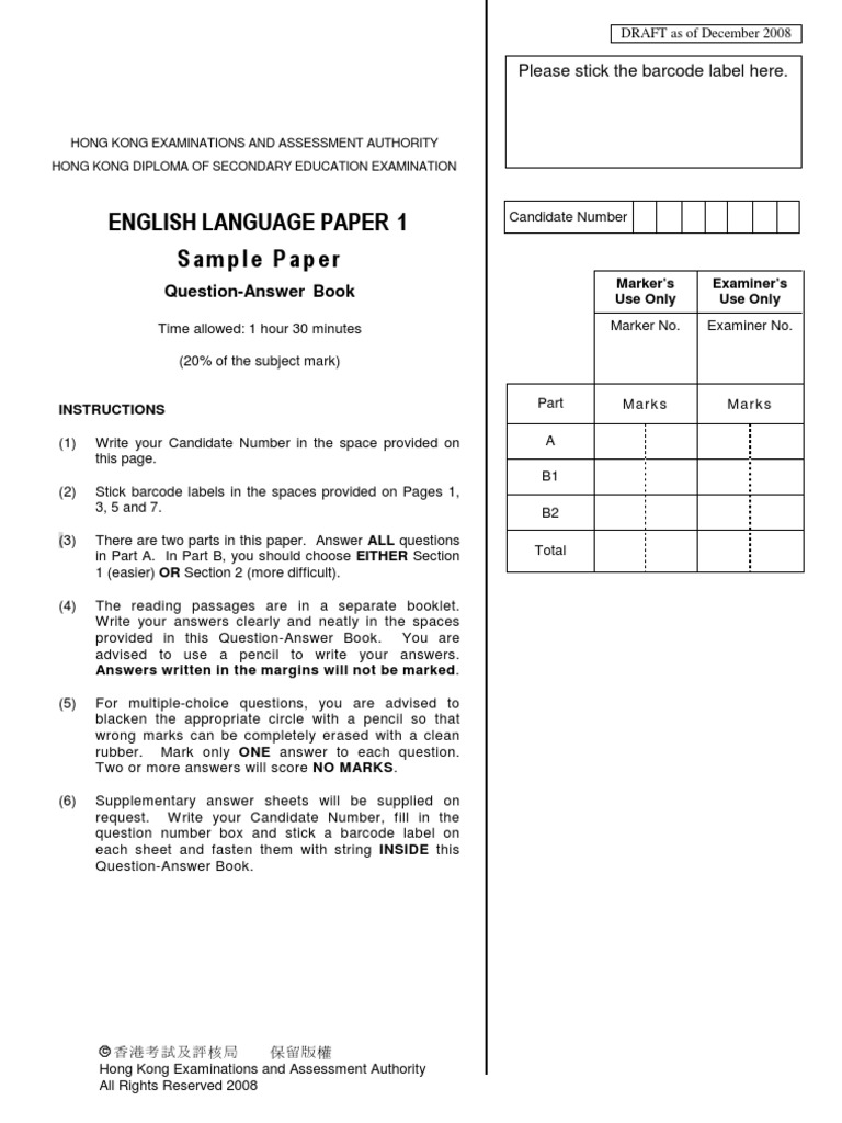 1.1.3. HKDSE Eng Sample Paper Hong Kong Educational Assessment