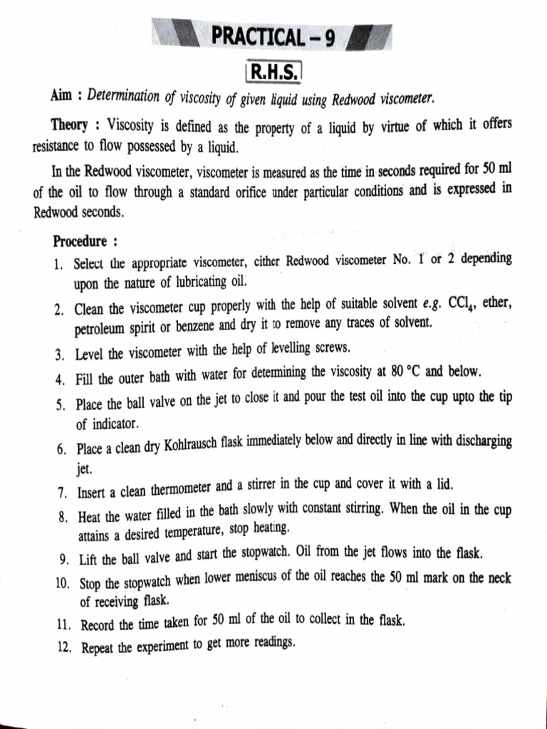 Redwood Viscometer Viscosity Experiment | PDF | Liquids | Viscosity