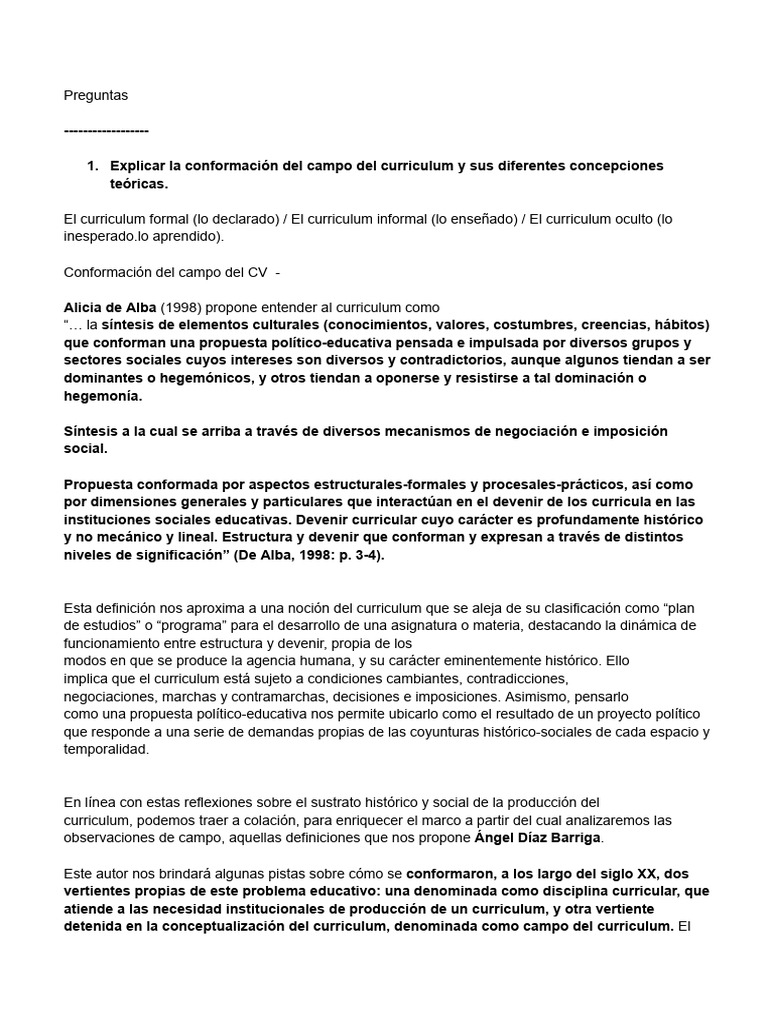 Conformación y dimensiones del curriculum | PDF | Plan de estudios ...