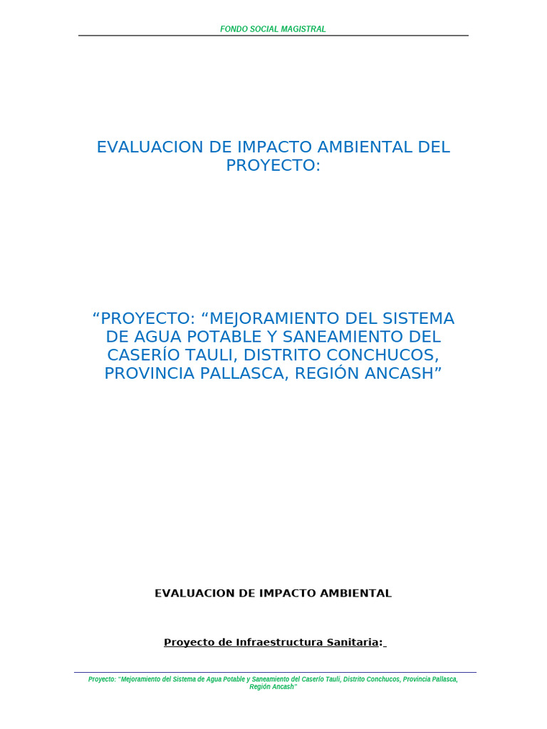 Evaluación de Impacto Ambiental del Proyecto de Agua Potable | PDF ...