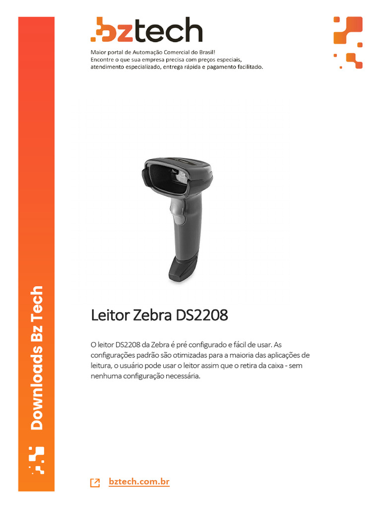 Guia Rápido do Leitor DS2208 | PDF | USB | Código de barras