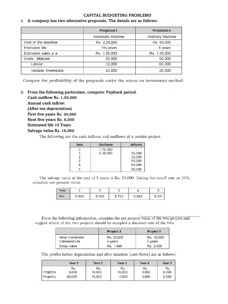 Capital Budgeting Problems Pdf