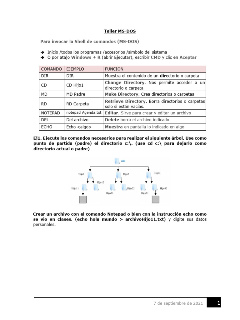 Taller Msdos | PDF | Archivo de computadora | Ingeniería de software