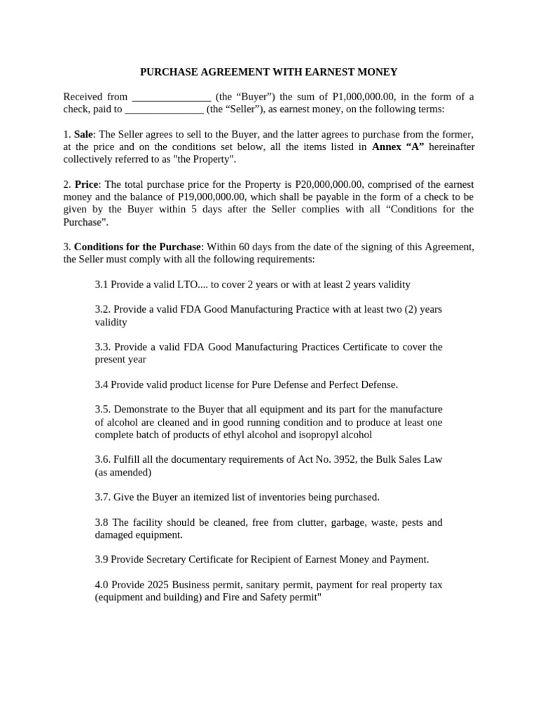 Purchase Agreement With Earnest Money - 1 | PDF | Lien | Private Law