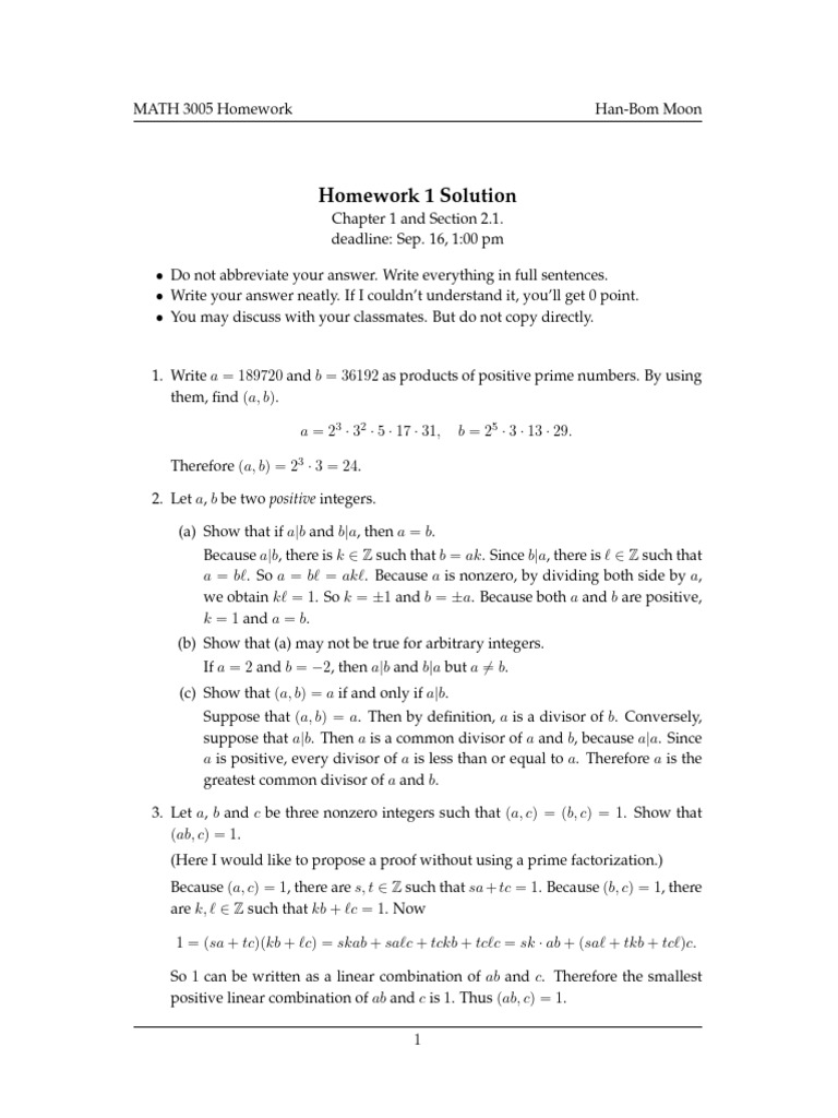 Homework 1 Solutions for MATH 3005 | PDF | Abstract Algebra | Algebra