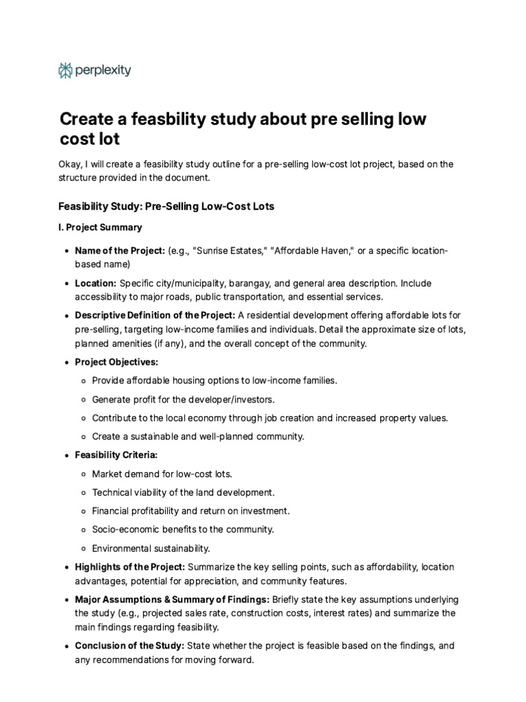 Feasibility Study for Low-Cost Lots | PDF | Net Present Value ...