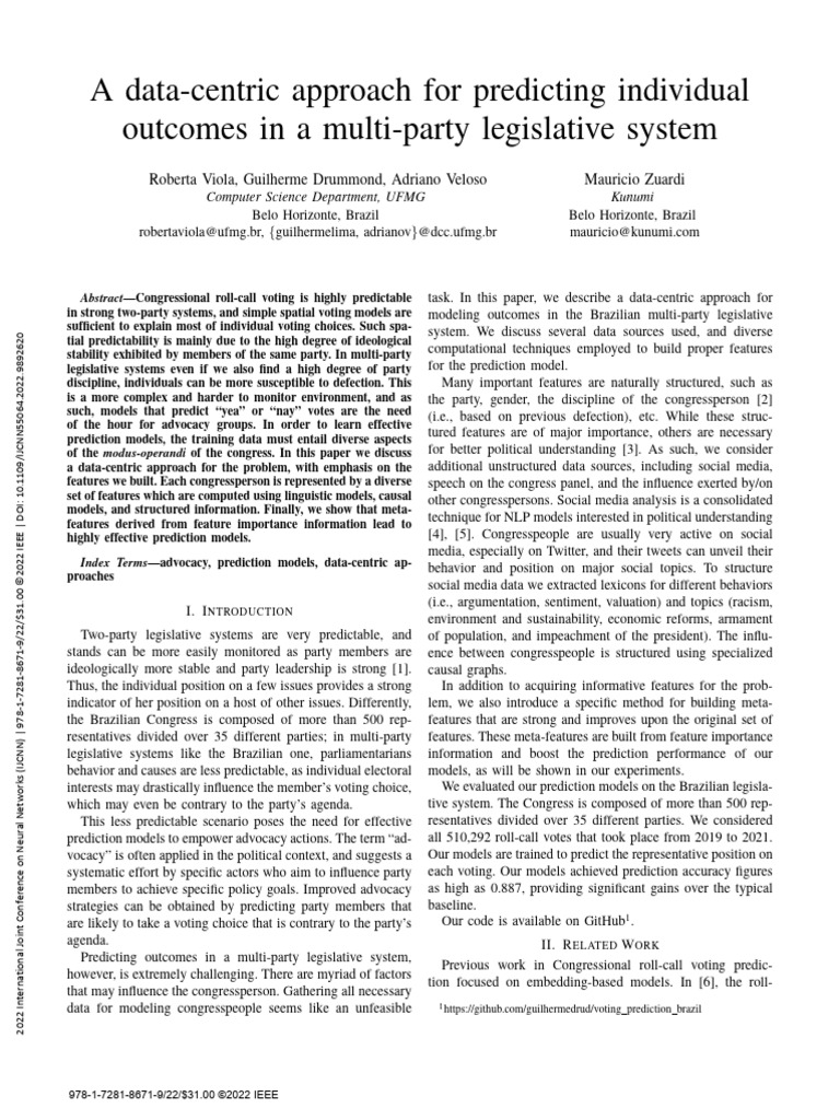 Predicting Votes in Multi-Party Legislatures | PDF | Receiver Operating ...