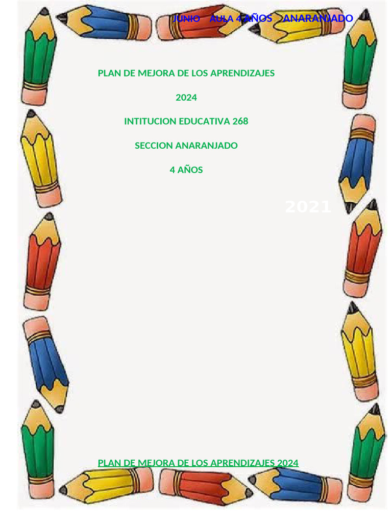 Plan de Mejora Aprendizajes 2024 | PDF | Evaluación | Salón de clases