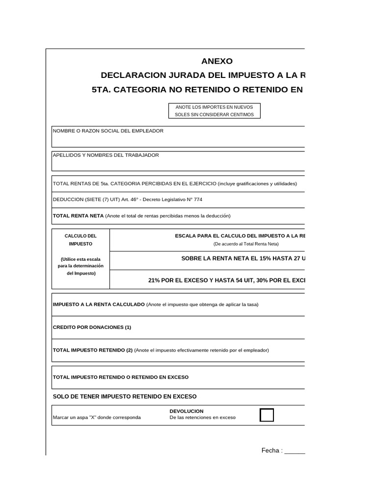 Formato Devolucion Rta 5ta | PDF | Impuesto sobre la renta | Finanzas ...